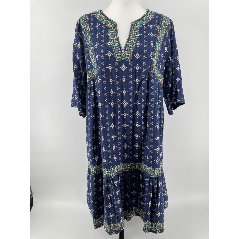 Nurture Tiered Babydoll Dress Womens Large Navy Blue Western Boho Peasant Artsy